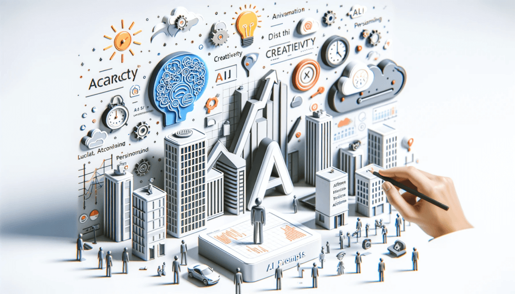 An image in 16_9 aspect ratio, isolated on white background, illustrating the benefits of AI prompts. The scene should depict symbols or conceptual el